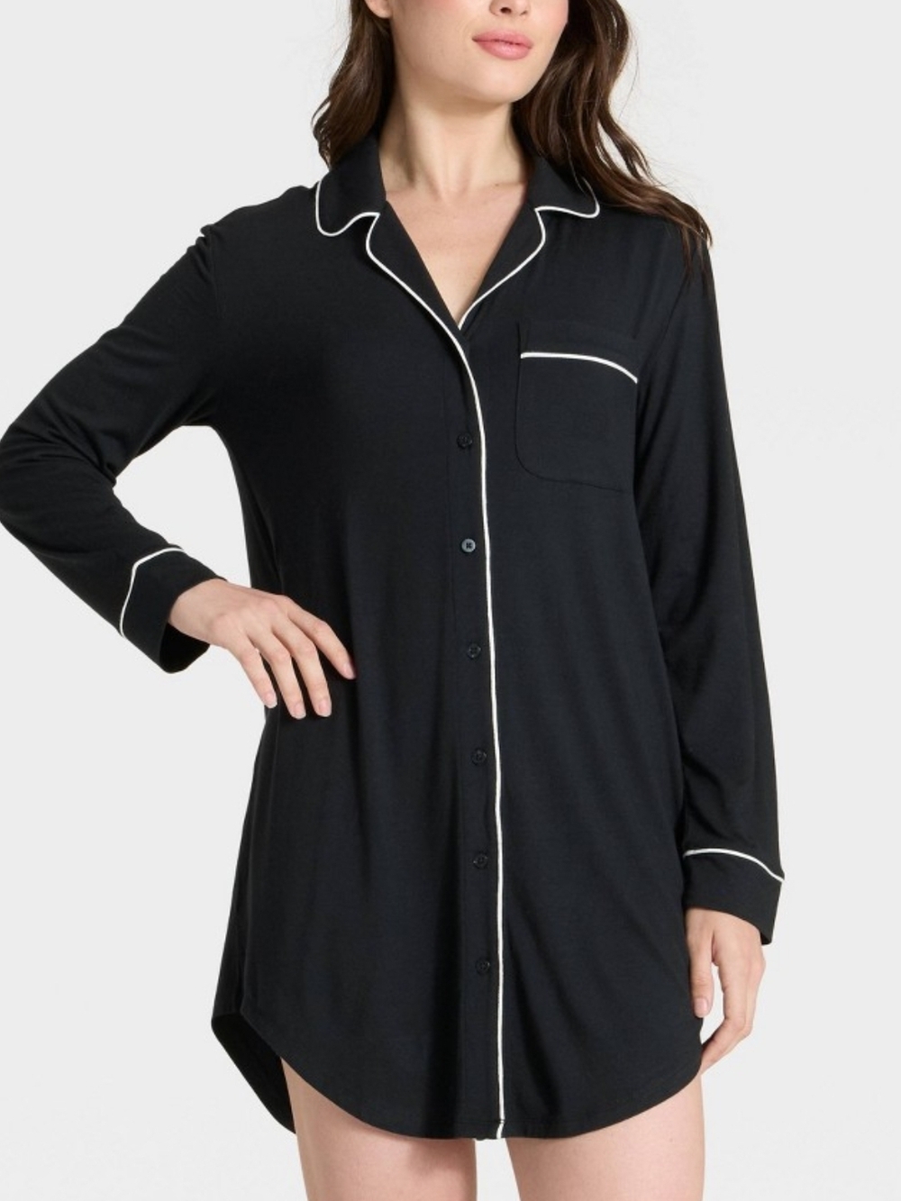 Auden Black Nightshirt with White Piping